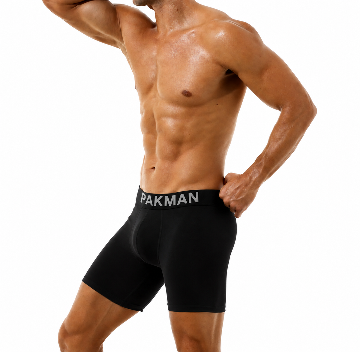 PAKMAN Confidence Boxer Brief in black, side profile on model